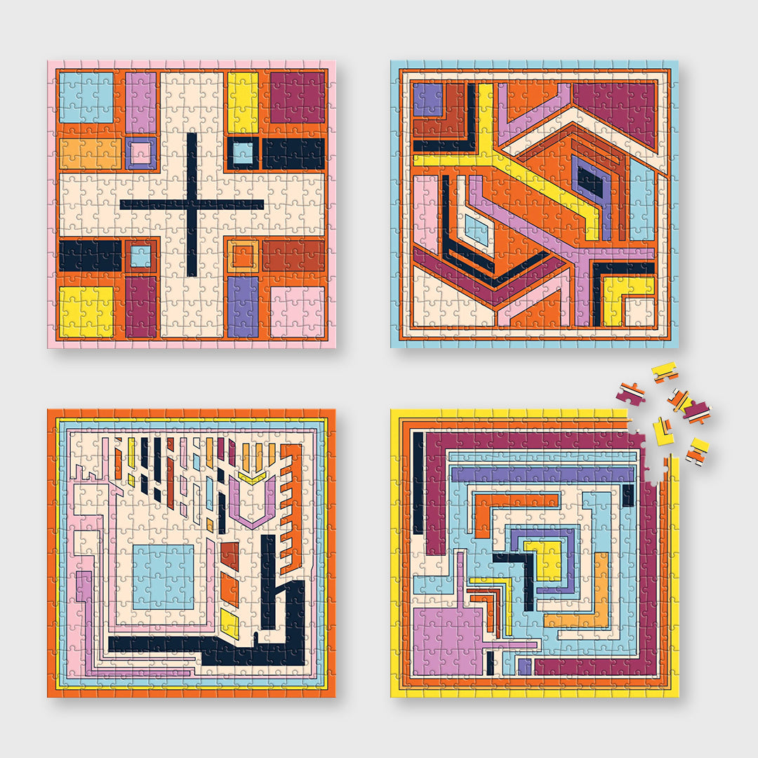 frank lloyd wright textile blocks - four 200 piece jigsaw puzzles