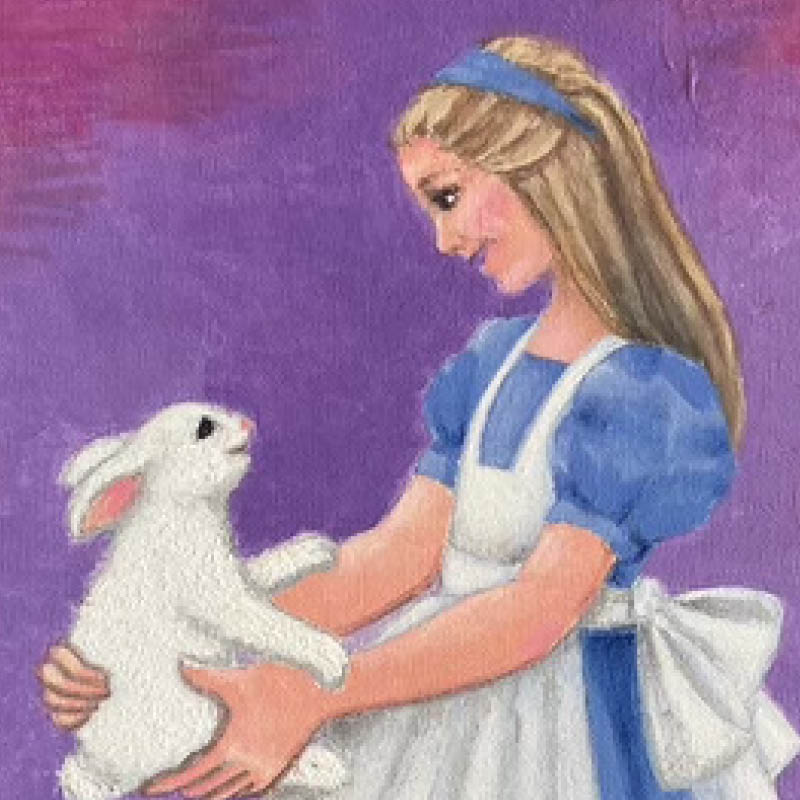 white rabbit and alice  - original artwork