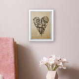 a framed print of many layered sketched homes of different shapes and sizes that form the shape of a heart