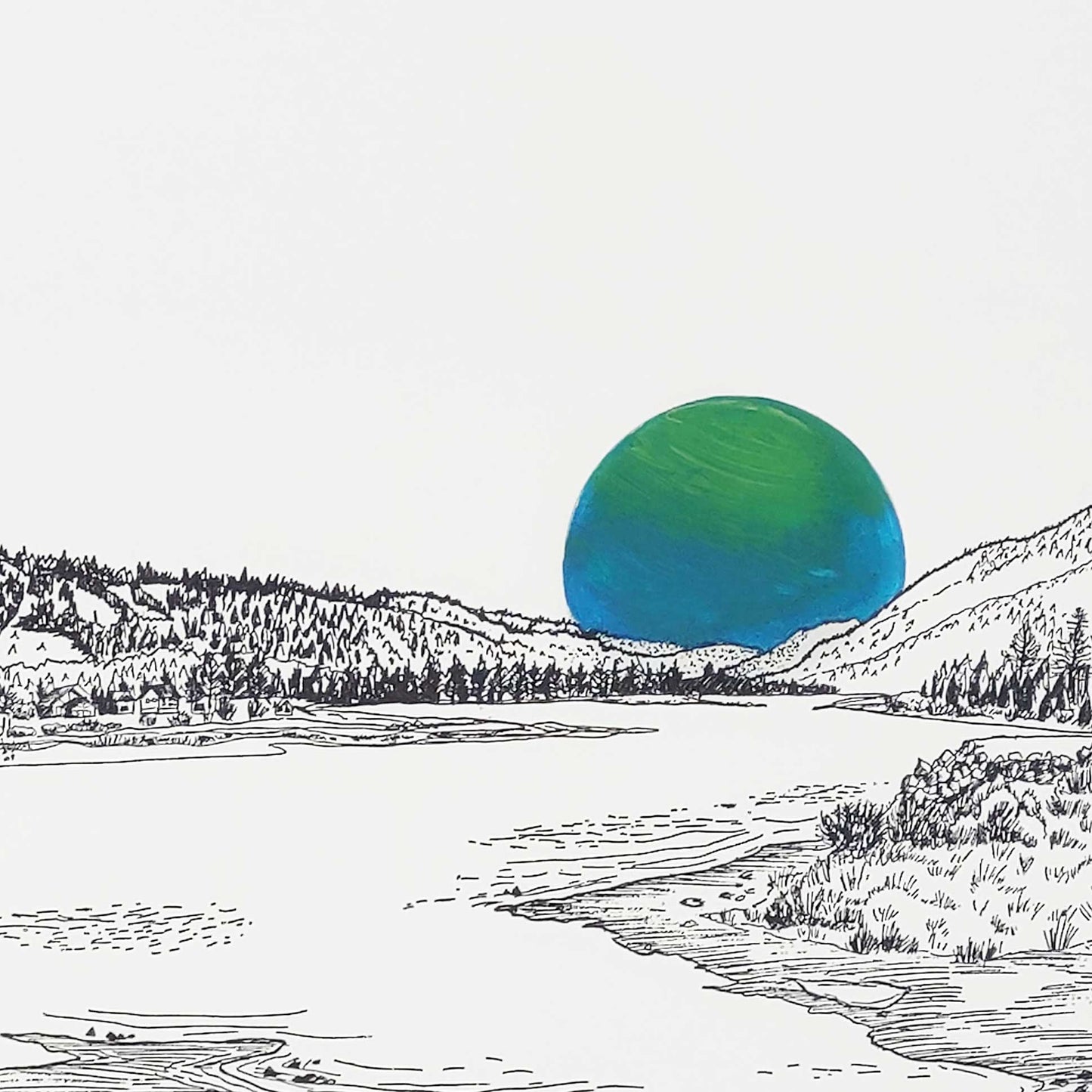 big bear lake - blue/green hand-embellished moon variant editions