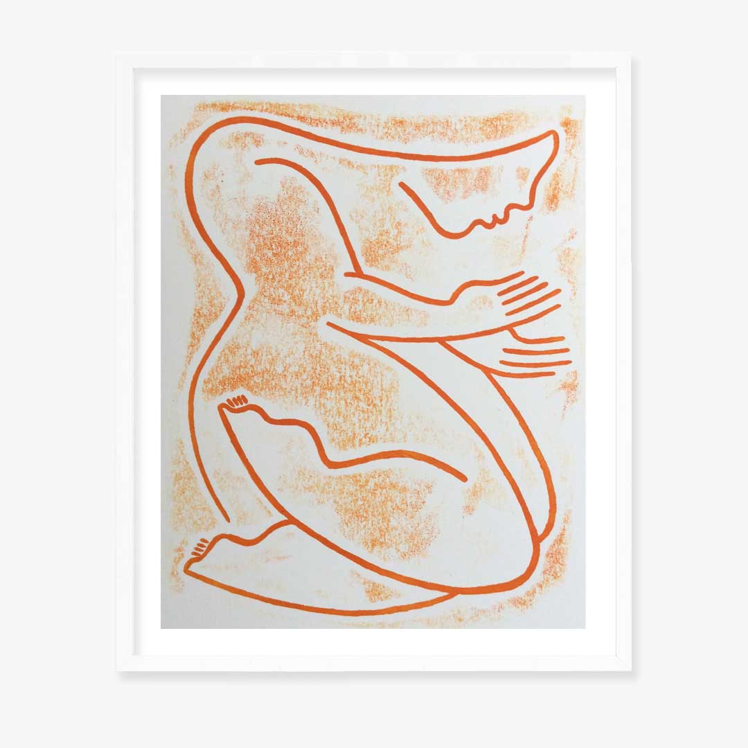 sifting self - orange on white - monoprint v