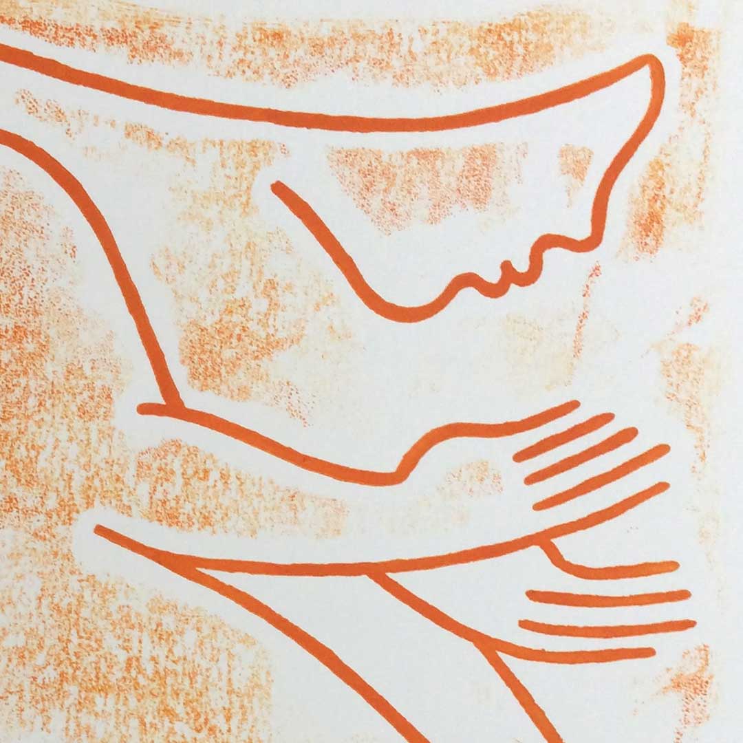 sifting self - orange on white - monoprint v