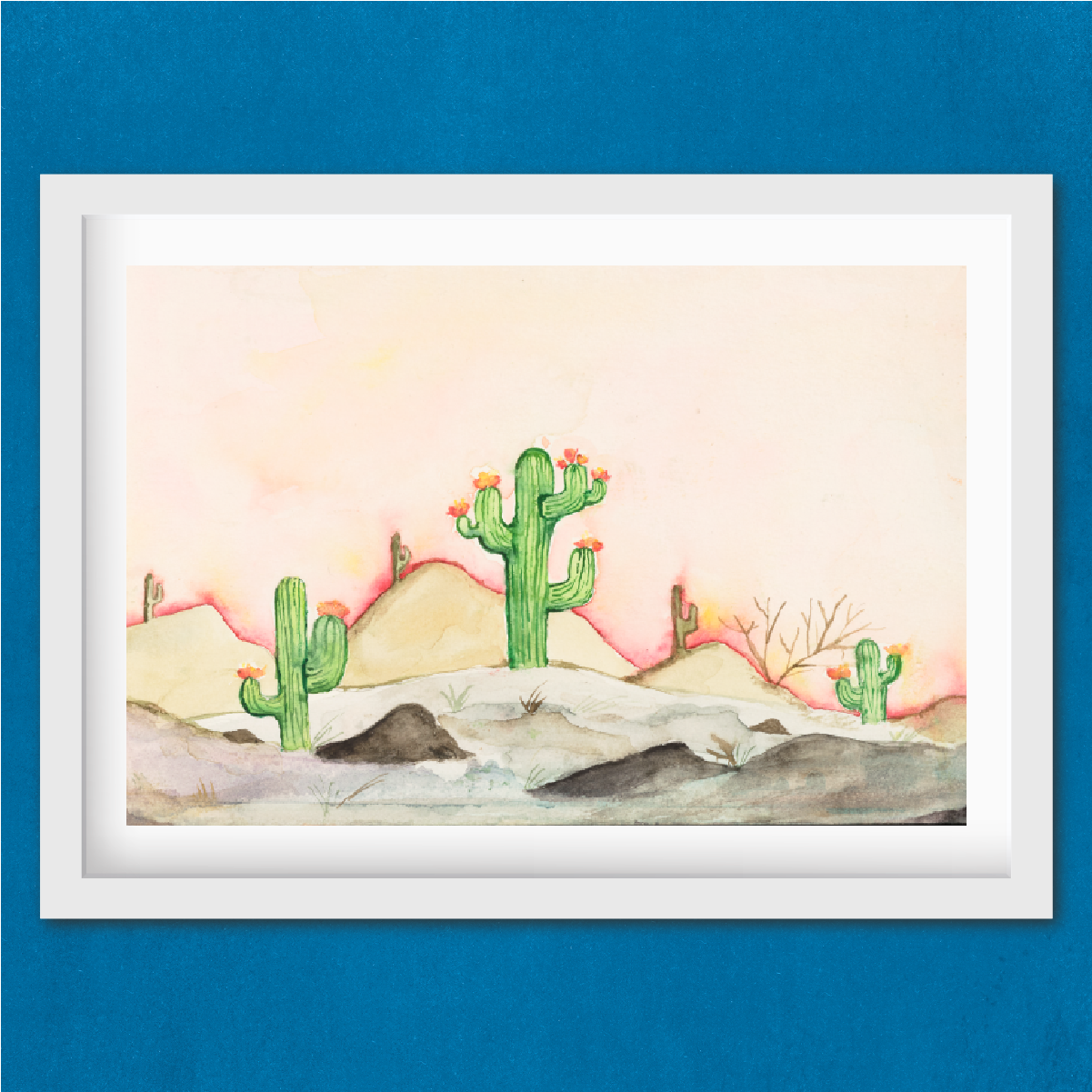 cactus under pink sky - original artwork