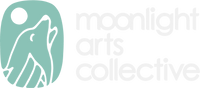 Moonlight Arts Collective logo. A wolf howling at the moon.