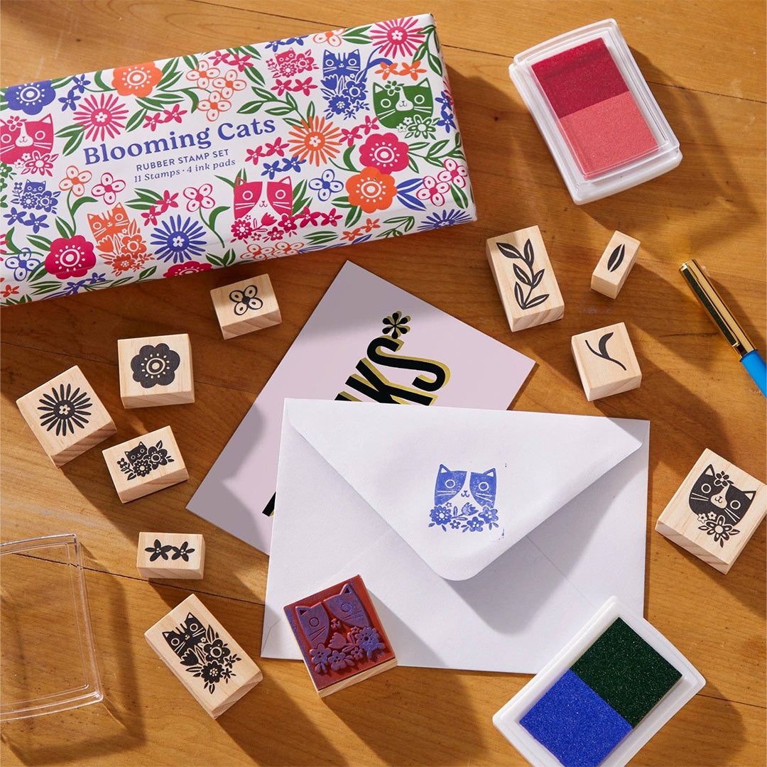 blooming cats rubber stamp set