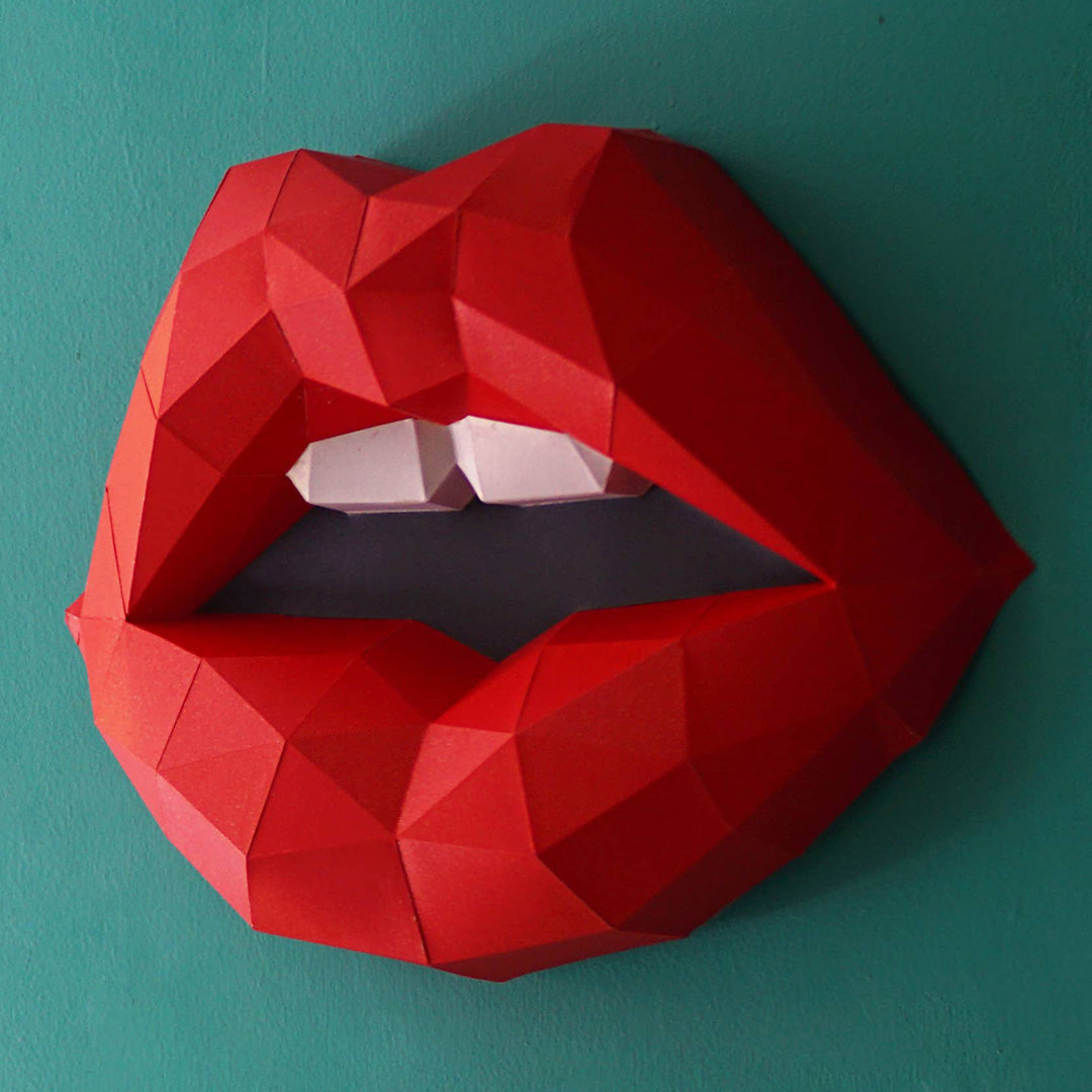 red lips - 3d papercraft origami wall art