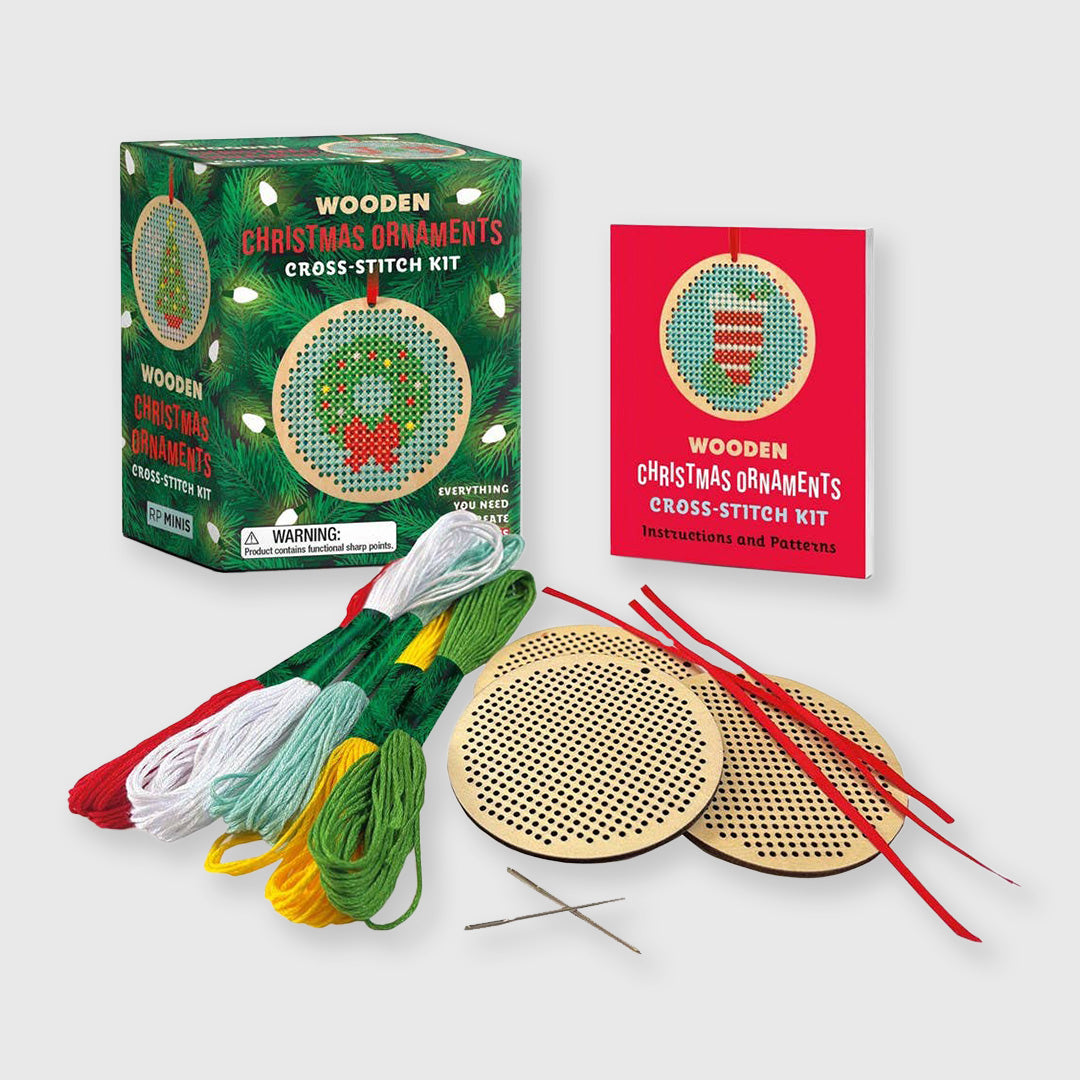 wooden christmas ornaments cross-stitch kit