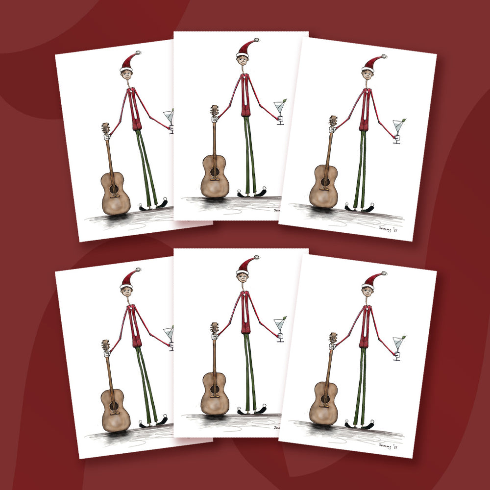 $10 - elf with guitar set of 6 - 5 x 7 inch christmas card