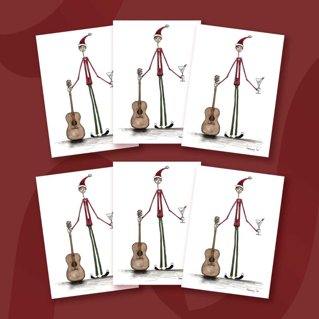 $10 - elf with guitar set of 6 - 5 x 7 inch christmas card
