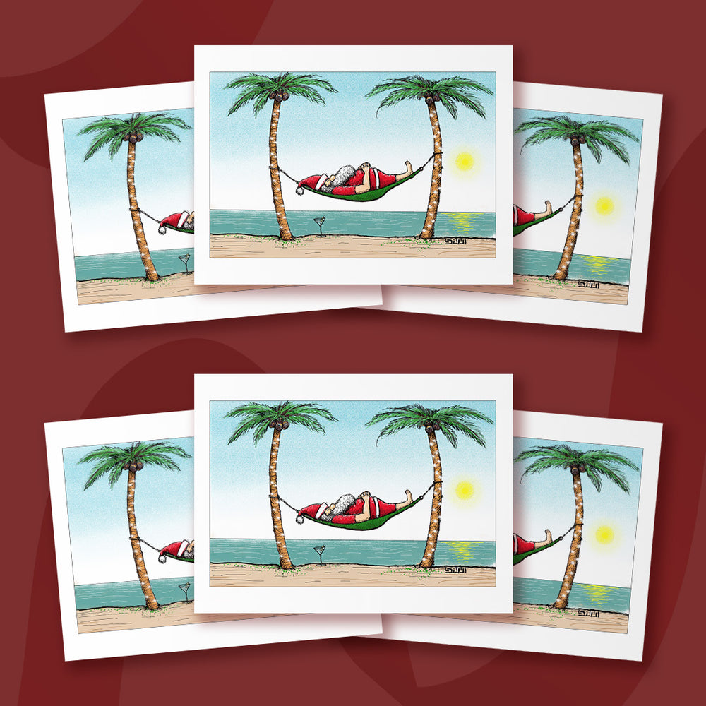 $10 - santa relaxing set of 6 - 5 x 7 inch christmas card