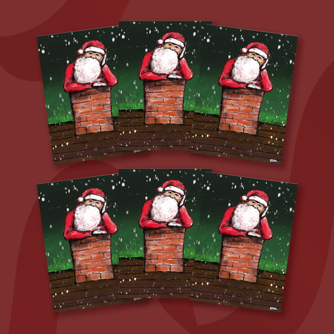 $10 - santa up late set of 6 - 5 x 7 inch christmas card