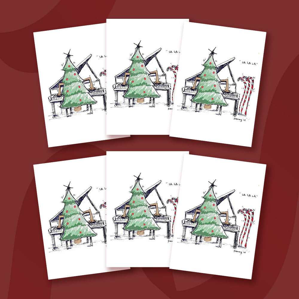 $10 - tree playing piano set of 6 - 5 x 7 inch christmas card