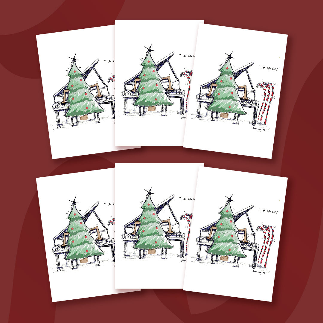 $10 - tree playing piano set of 6 - 5 x 7 inch christmas card