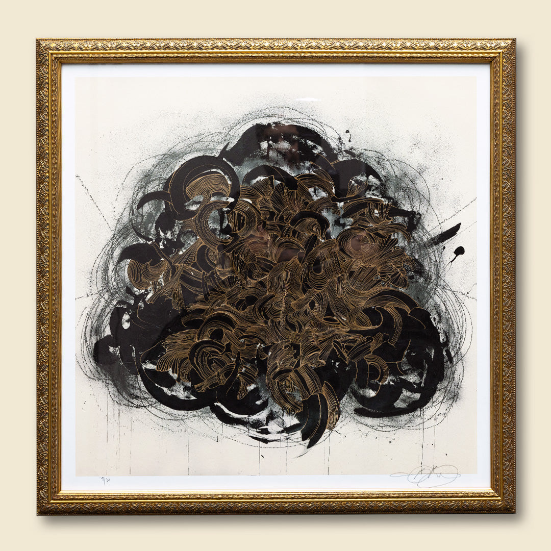 chaos in gold ii - 24 x 24 inch limited edition print in ornate gold frame