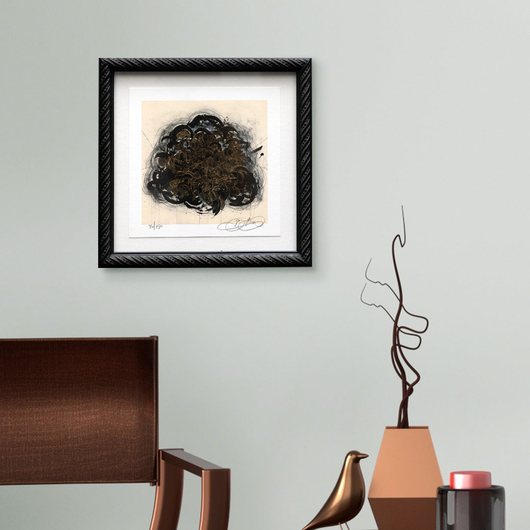 chaos in gold ii - 6 x 6 inch edition in stylized black frame