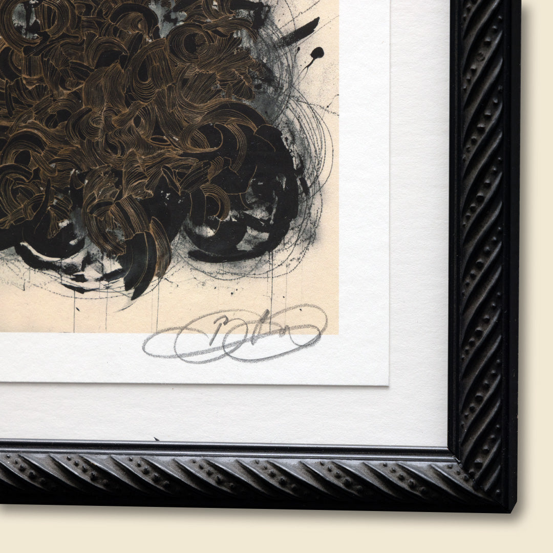 chaos in gold ii - 6 x 6 inch edition in stylized black frame