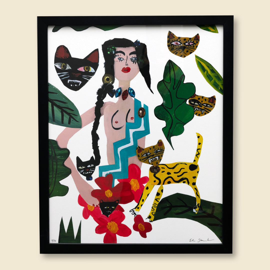 jaguar florals - 16 x 20 inch edition in simple black frame