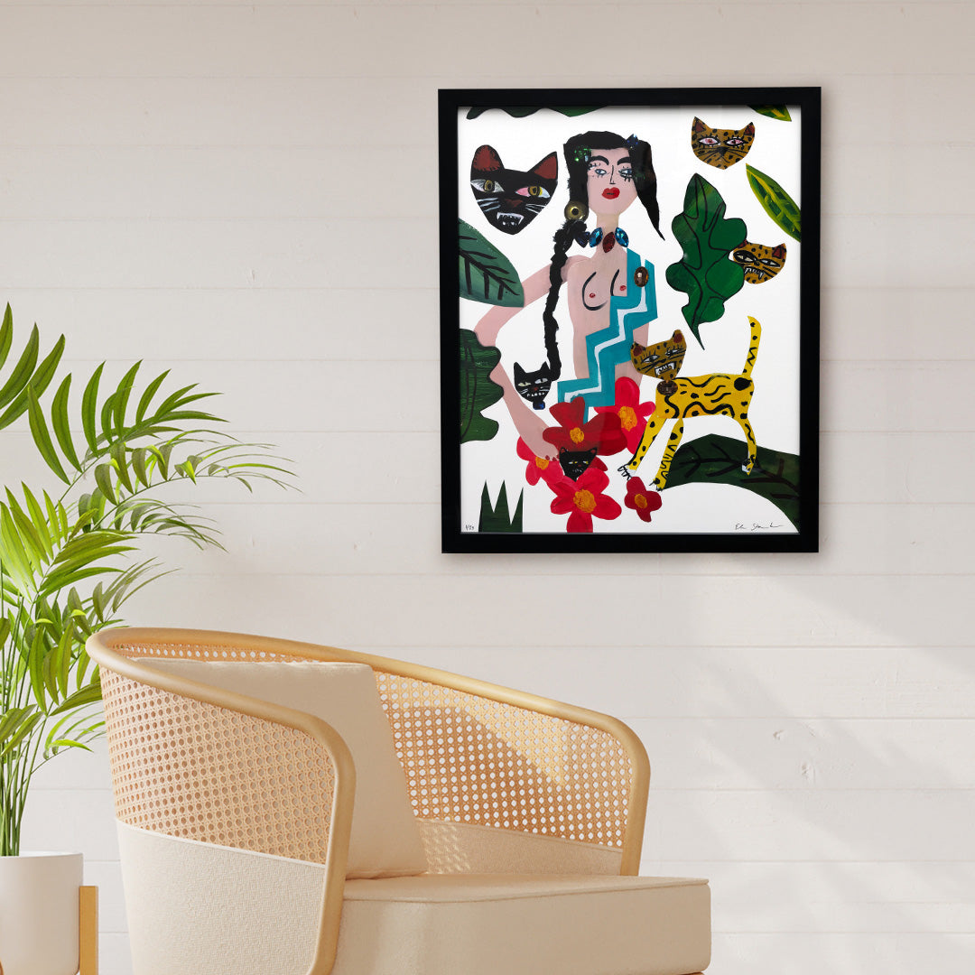 jaguar florals - 16 x 20 inch edition in simple black frame