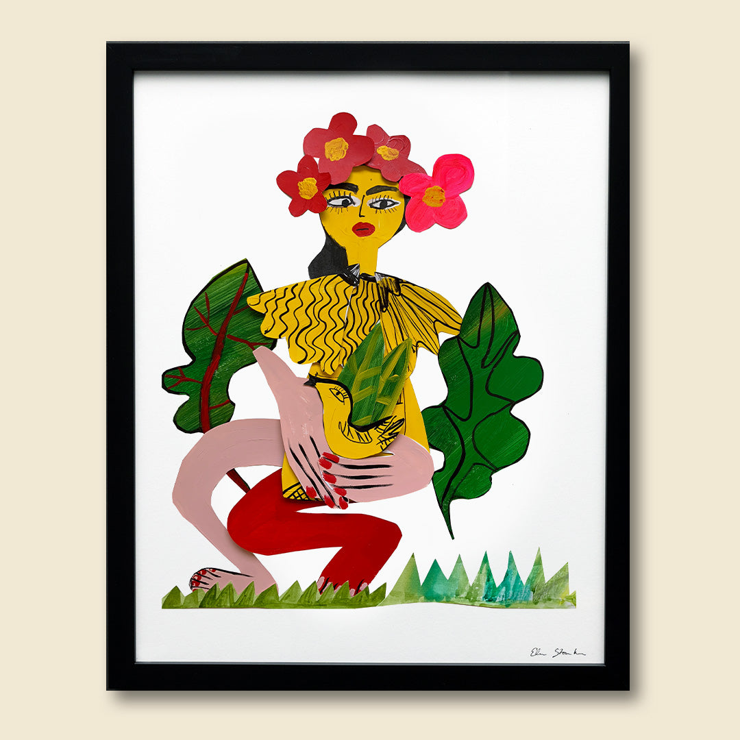 lady with bird - 16 x 20 inch edition in simple black frame