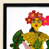 lady with bird - 16 x 20 inch edition in simple black frame