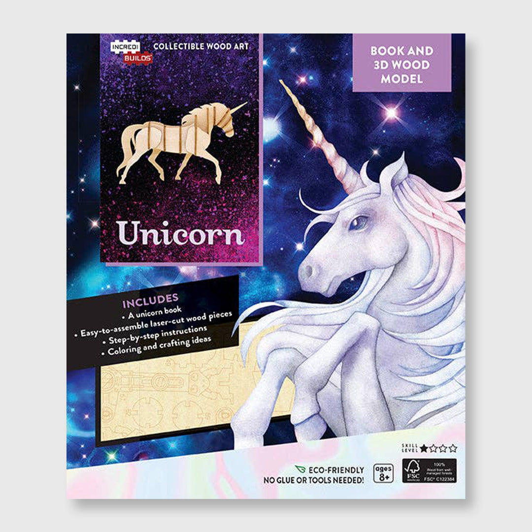 incredibuilds: unicorn book and 3d wood model