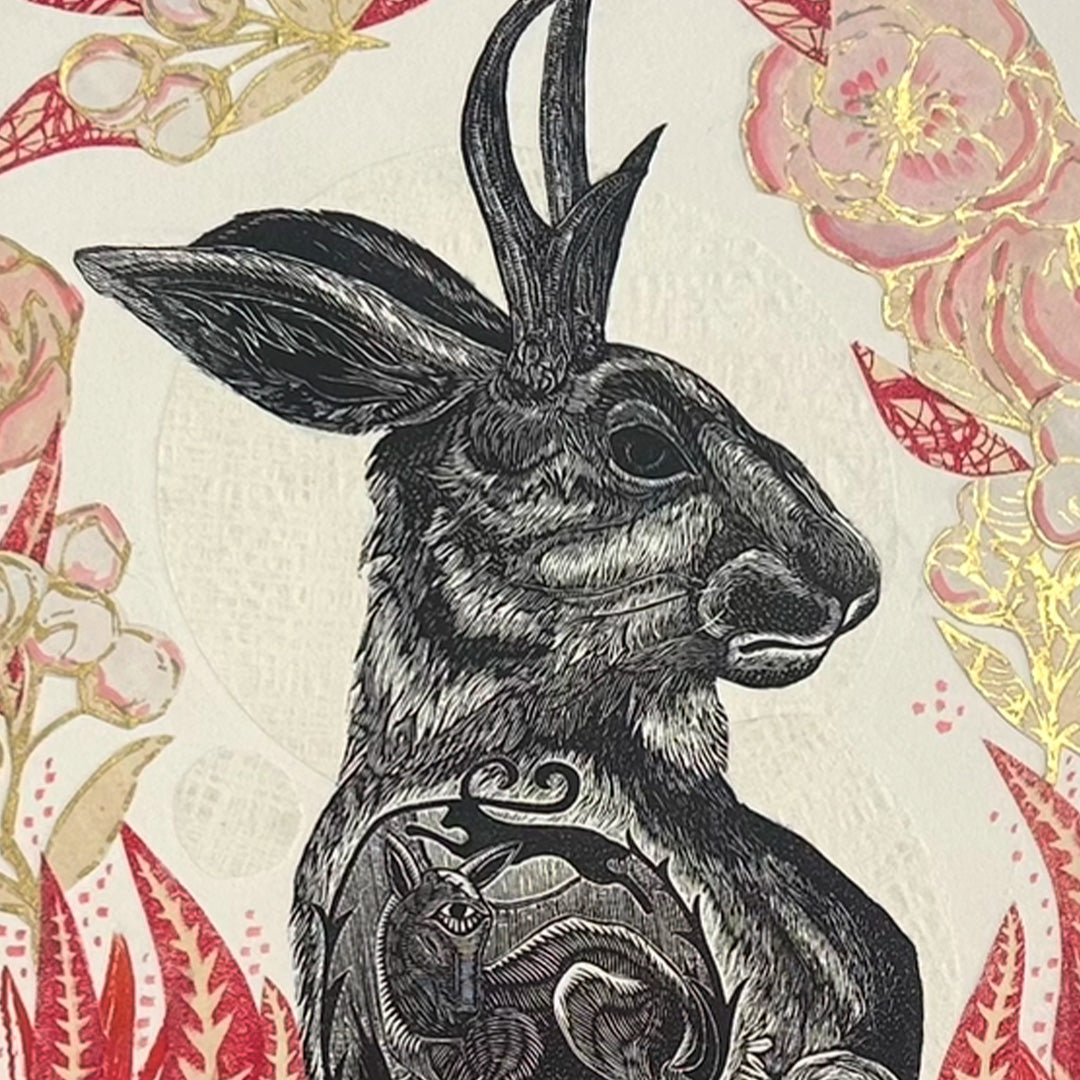 jackalope with floral wreath