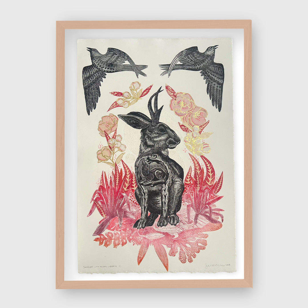 jackalope with floral wreath