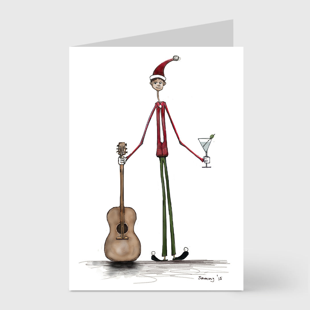 elf with guitar - 5 x 7 inch christmas card