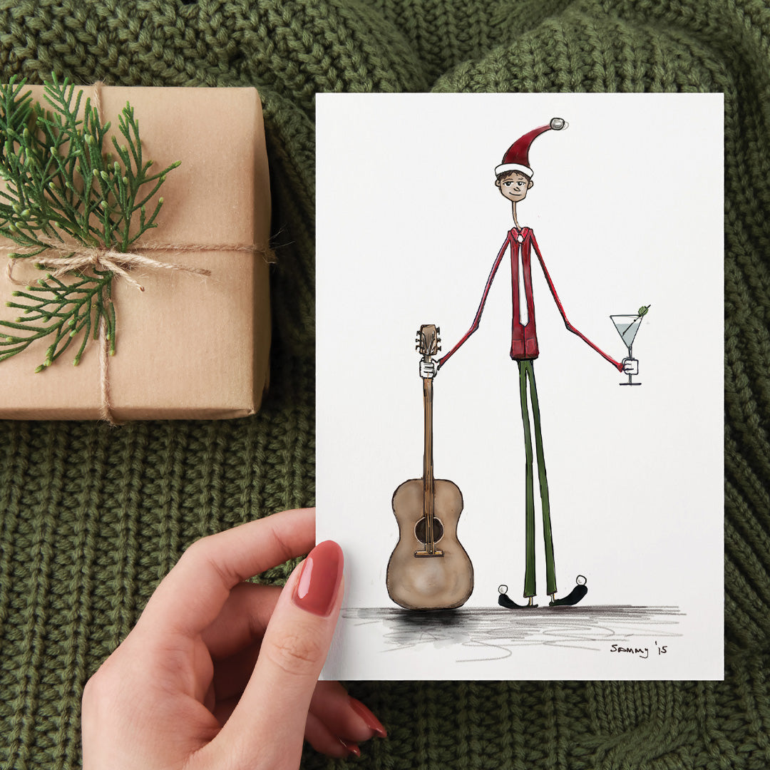 elf with guitar set of 6 - 5 x 7 inch christmas card