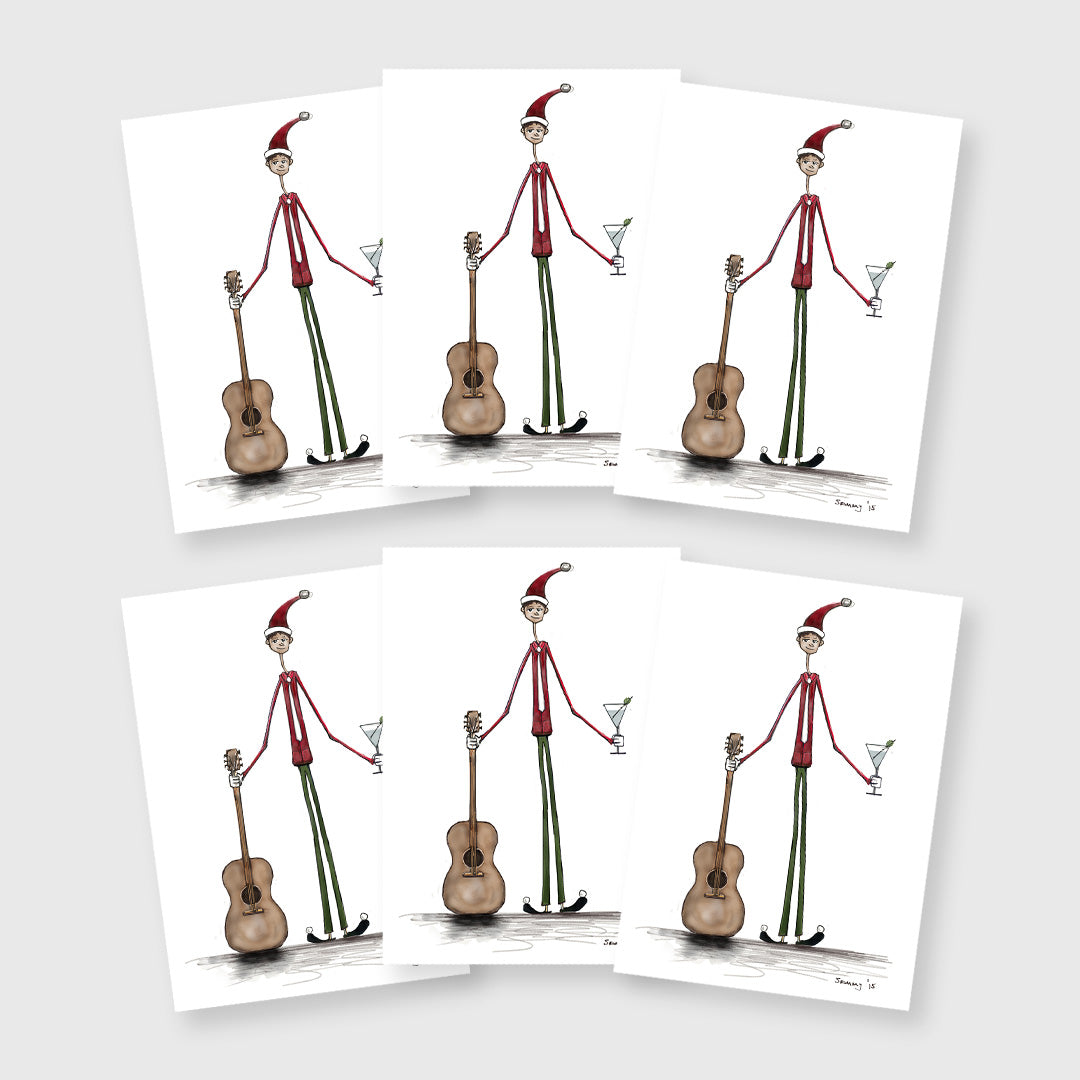 elf with guitar set of 6 - 5 x 7 inch christmas card