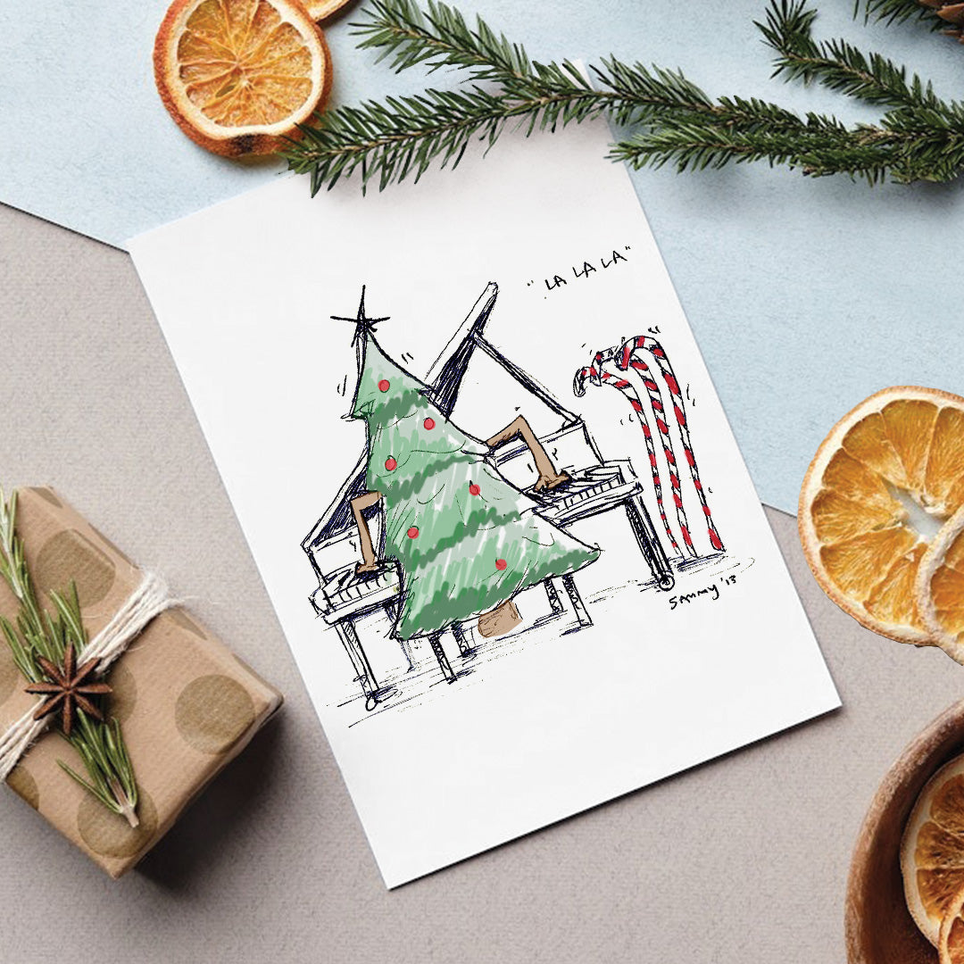 tree playing piano - 5 x 7 inch christmas card