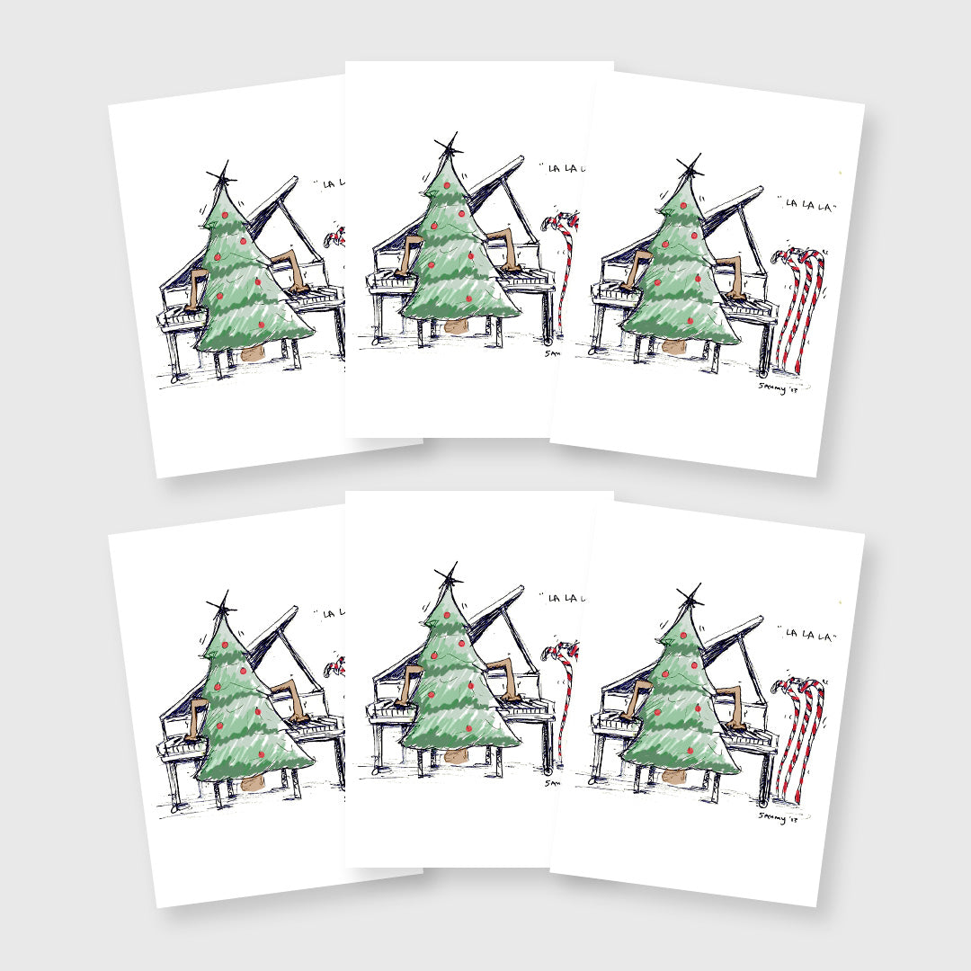 tree playing piano set of 6 - 5 x 7 inch christmas card