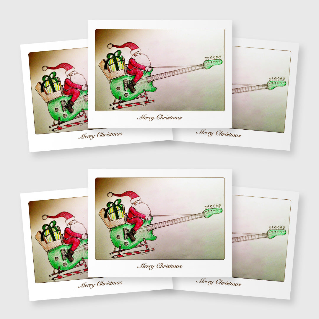 santa on his guitar sleigh set of 6 - 5 x 7 inch christmas card