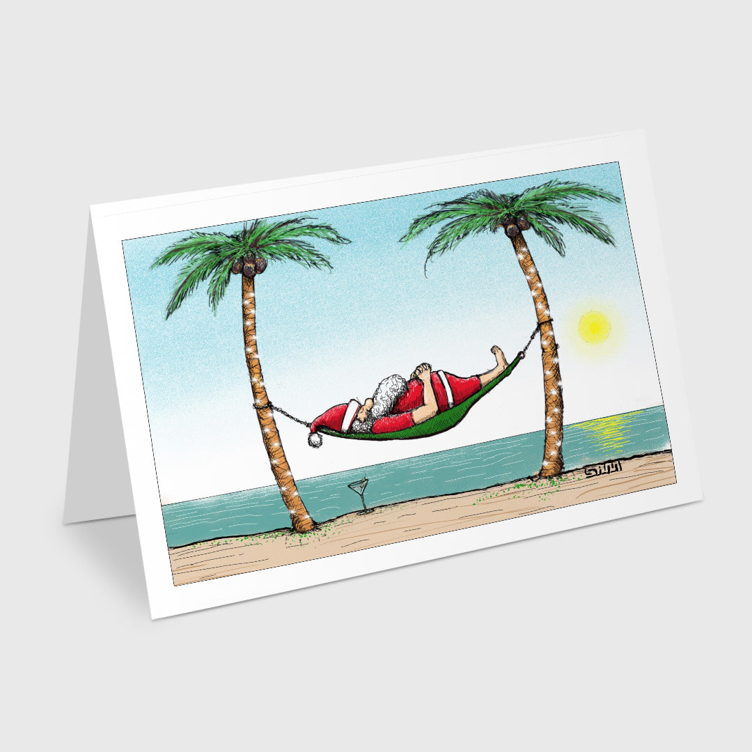 santa relaxing - 5 x 7 inch christmas card