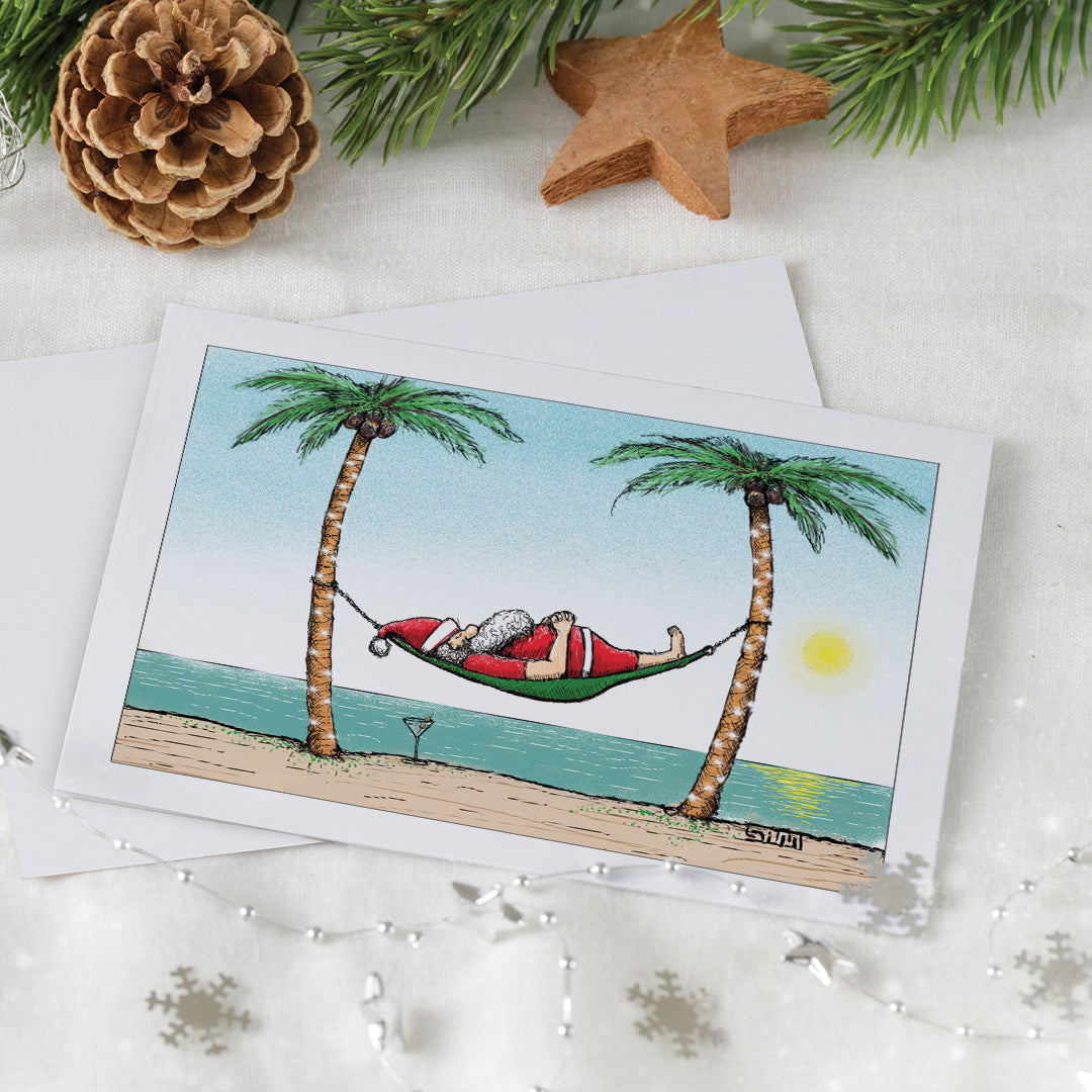 santa relaxing set of 6 - 5 x 7 inch christmas card