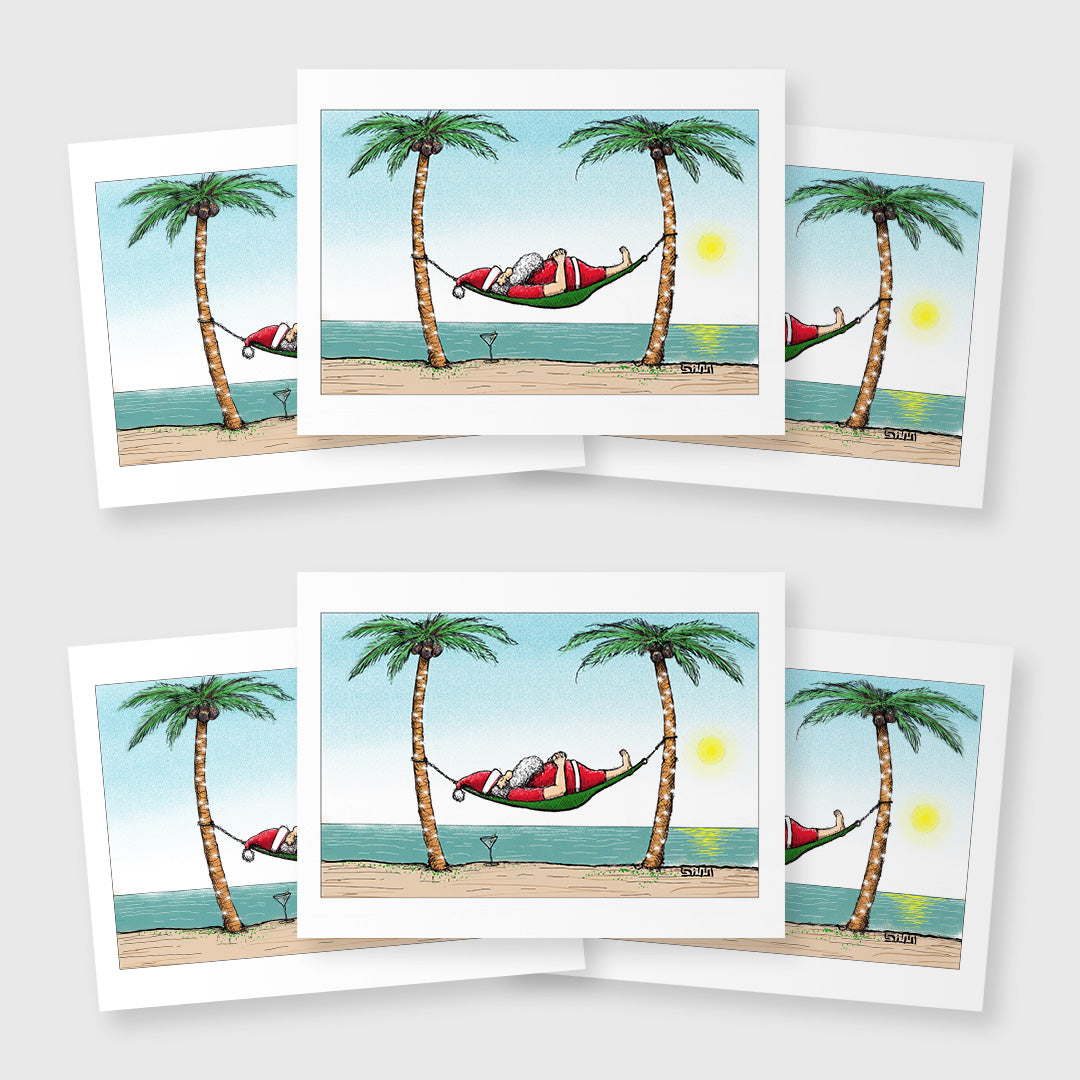 santa relaxing set of 6 - 5 x 7 inch christmas card