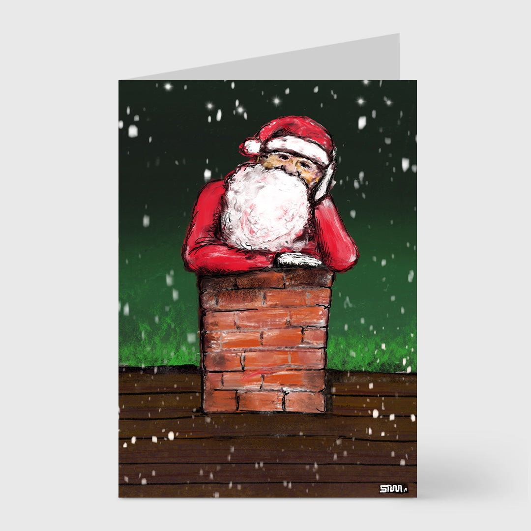 santa up late - 5 x 7 inch christmas card