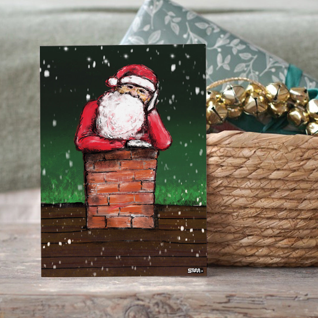 santa up late set of 6 - 5 x 7 inch christmas card