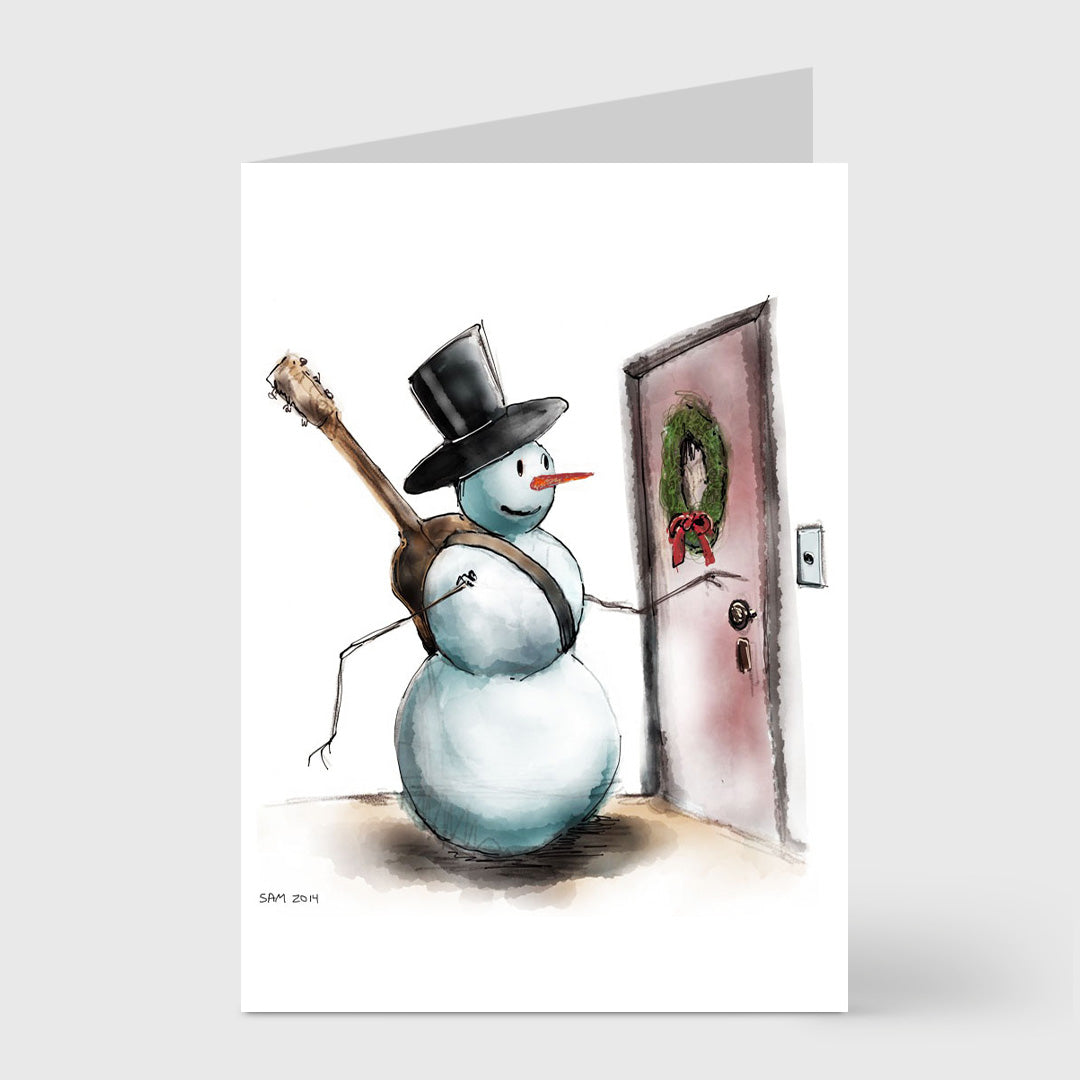 snowman at the door - 5 x 7 inch christmas card