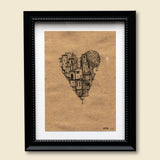 love letters - heart home in stylized black frame