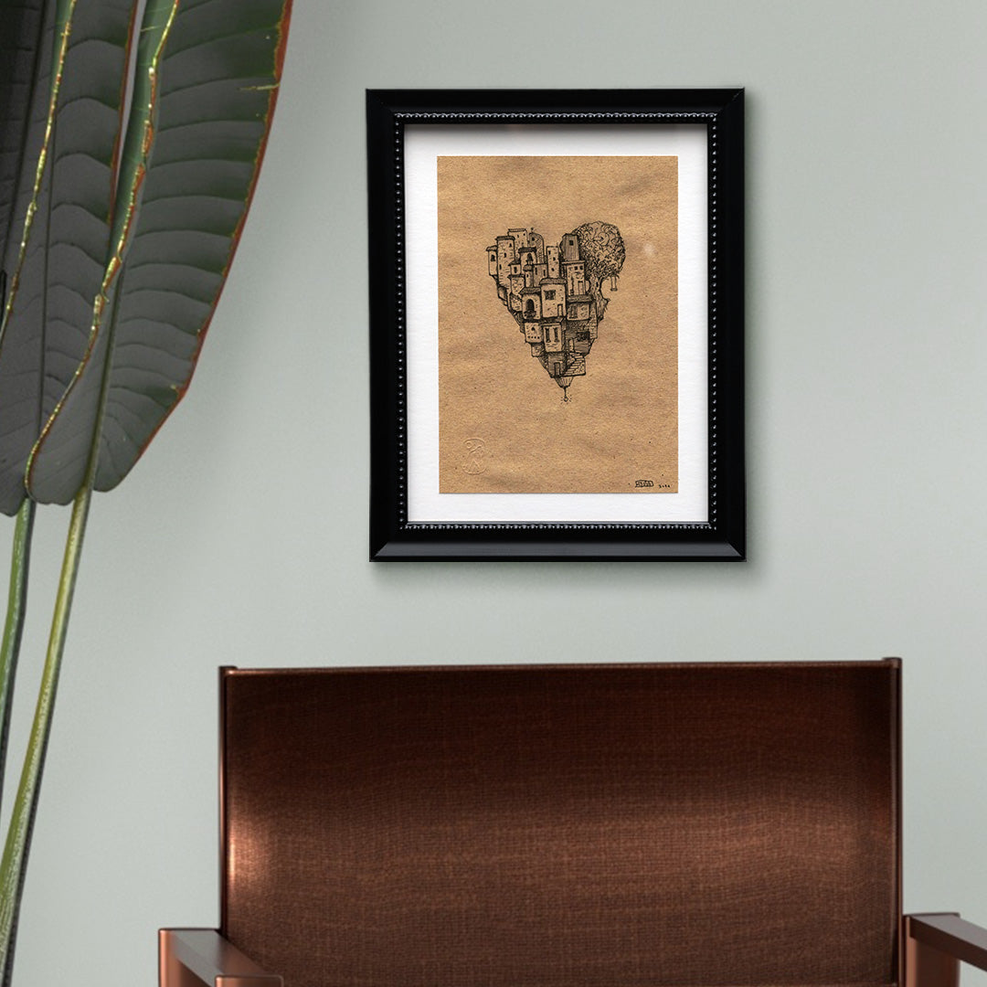 love letters - heart home in stylized black frame