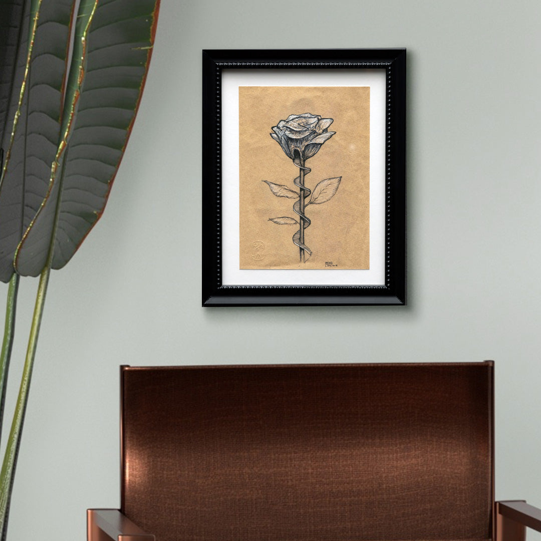 love letters - rose staircase in stylized black frame