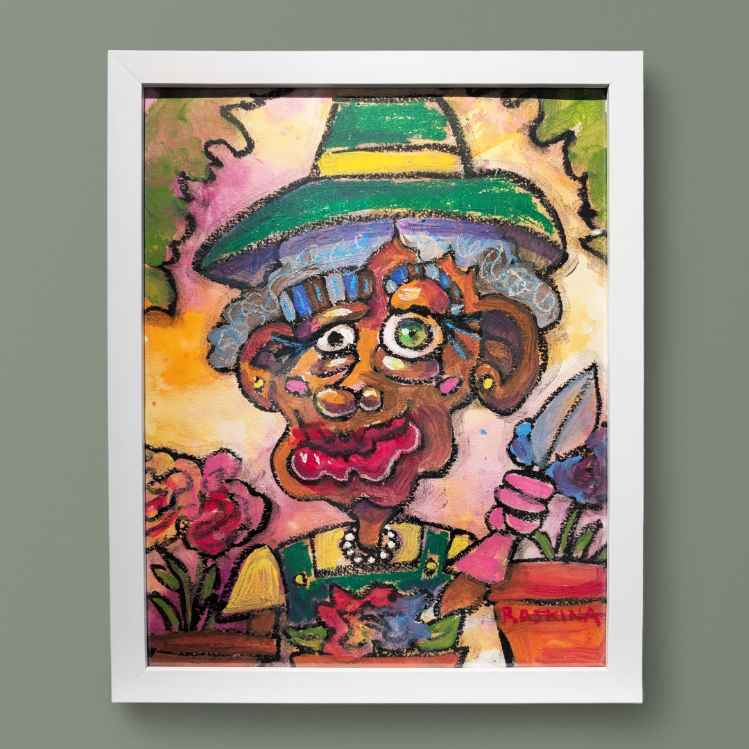 green thumb - framed original artwork