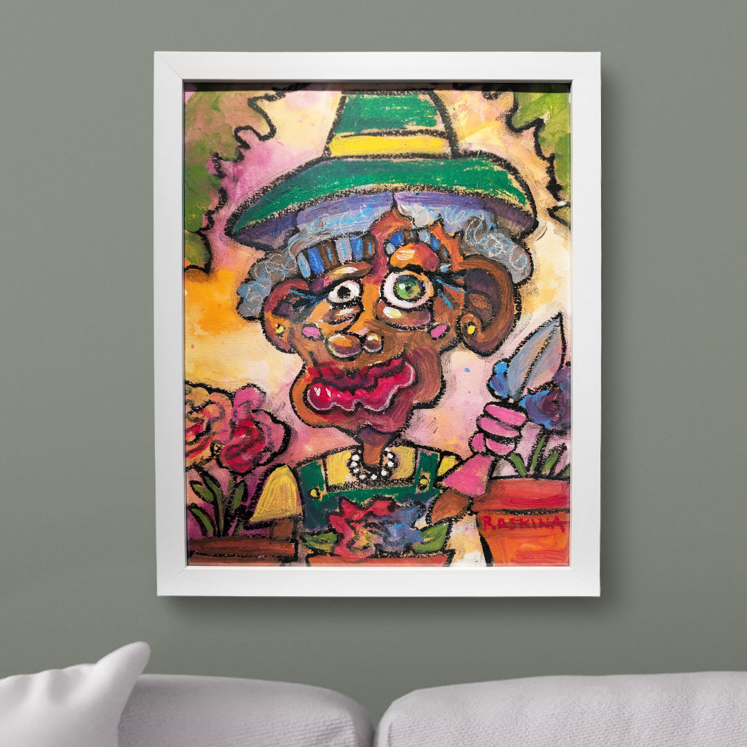 green thumb - framed original artwork