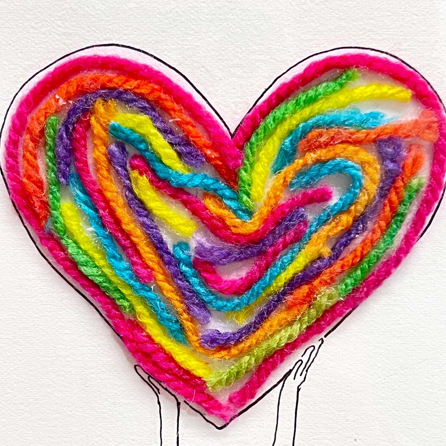 heart with yarn - framed original artwork