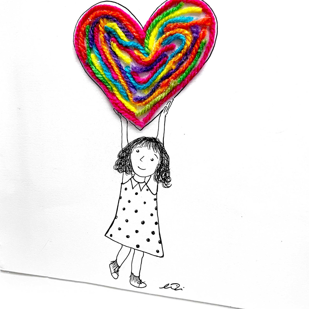 heart with yarn - framed original artwork